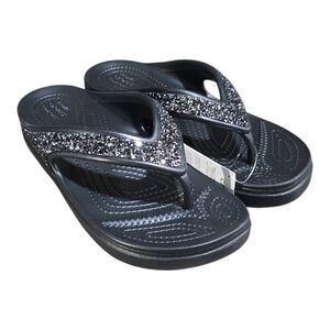 Crocs Sloane Glitter Women's Sandals Black Sparkle Flip Flops Size 8
